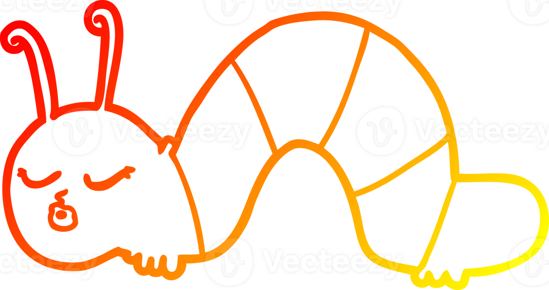 warm gradient line drawing of a cartoon caterpillar png