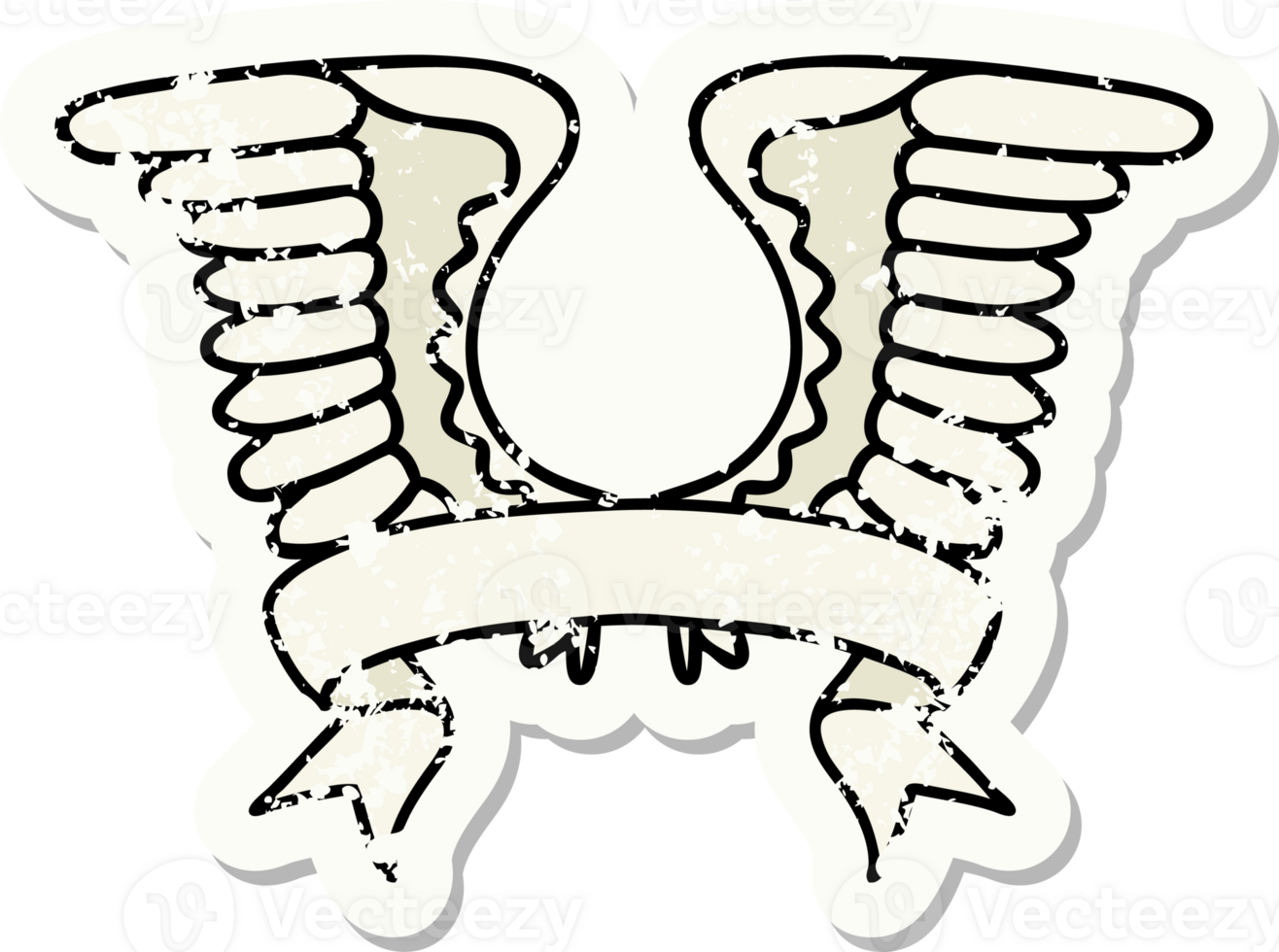 worn old sticker with banner of a wing png