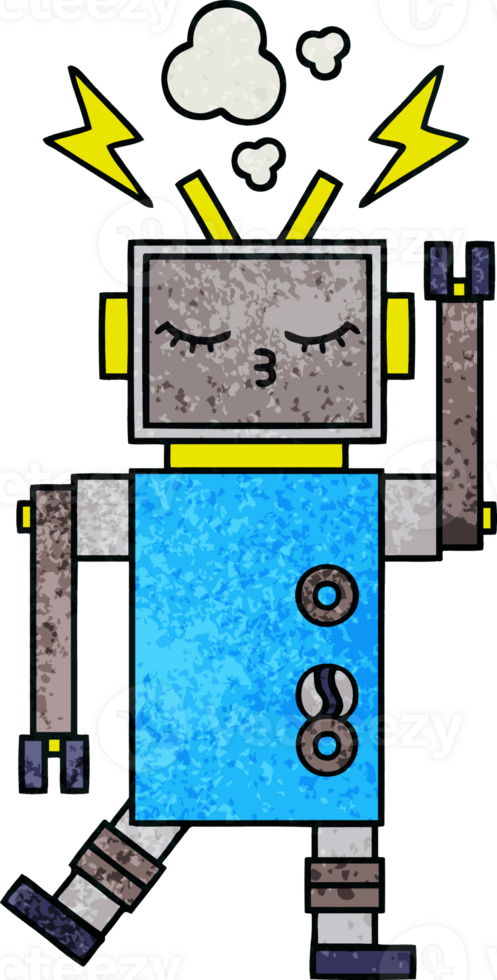 retro grunge texture cartoon of a malfunctioning robot png
