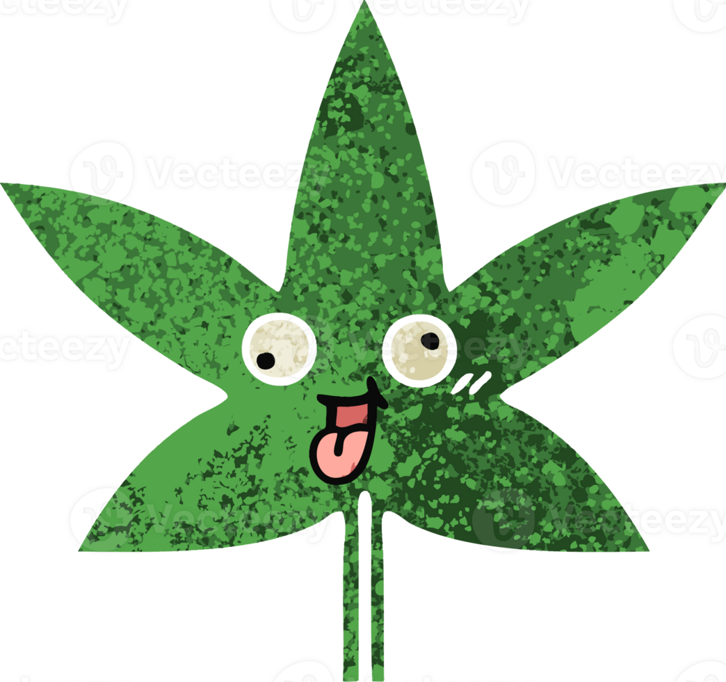 retro illustration style cartoon of a marijuana leaf png