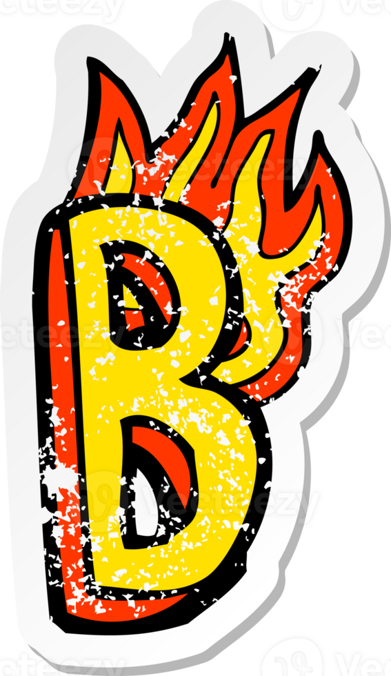 retro distressed sticker of a cartoon flaming letter png