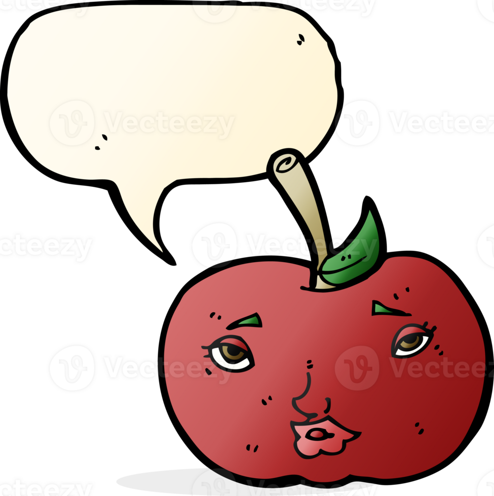 cartoon apple with face with speech bubble png