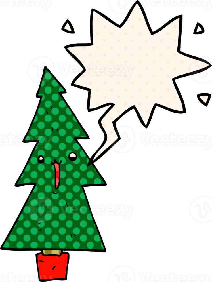 cartoon christmas tree with speech bubble in comic book style png