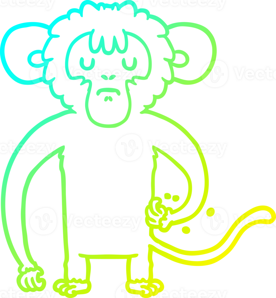 cold gradient line drawing of a cartoon monkey scratching png