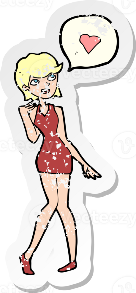 retro distressed sticker of a cartoon woman in love png