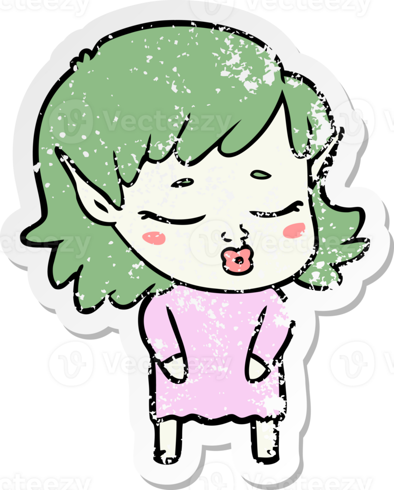 distressed sticker of a pretty cartoon elf girl png