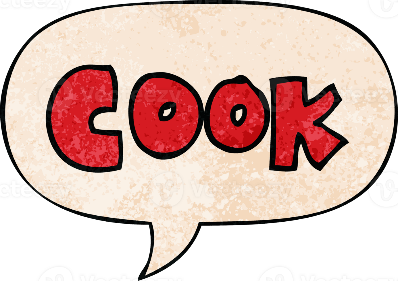 cartoon word cook with speech bubble in retro texture style png