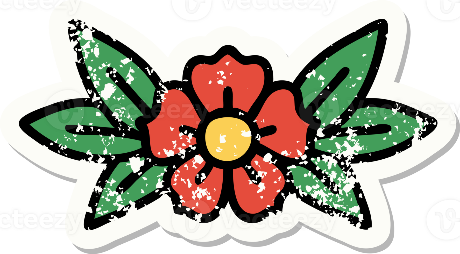 distressed sticker tattoo in traditional style of a flower png