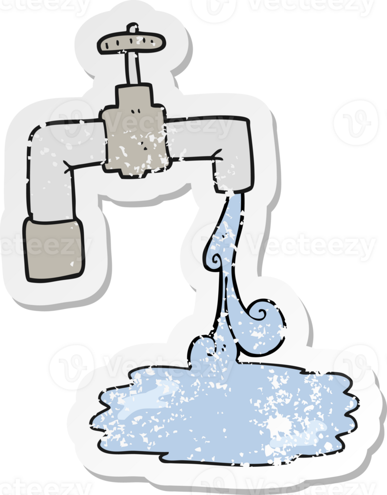 retro distressed sticker of a cartoon running faucet png