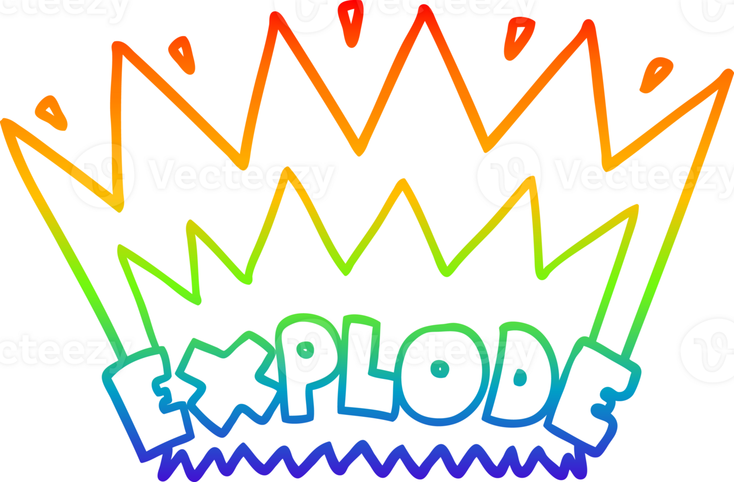 rainbow gradient line drawing of a cartoon explosion png