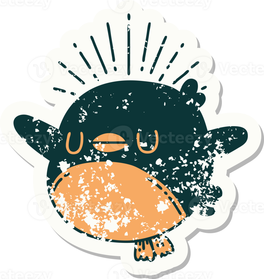worn old sticker of a tattoo style flapping robin png