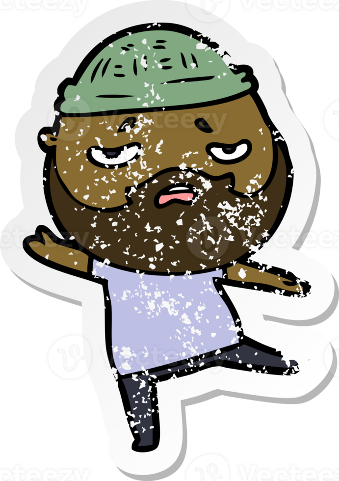 distressed sticker of a cartoon worried man with beard png
