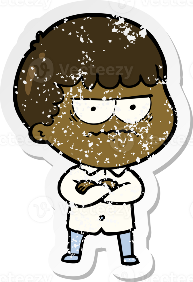 distressed sticker of a cartoon annoyed man png