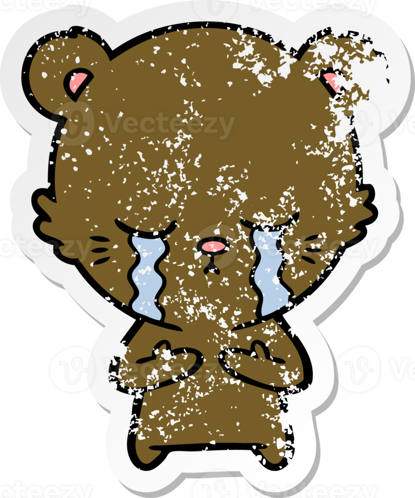 distressed sticker of a crying cartoon bear png