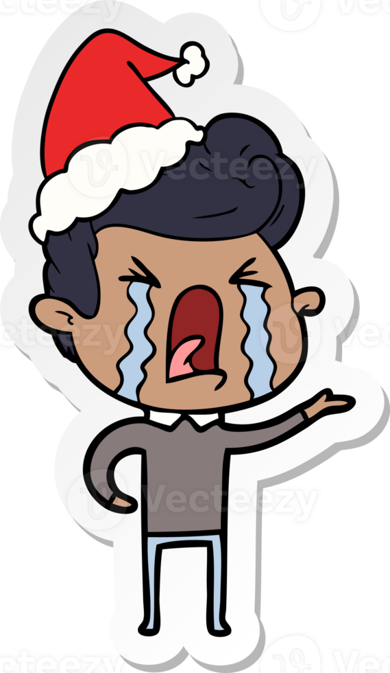 hand- getrokken sticker tekenfilm van een huilen Mens vervelend de kerstman hoed png