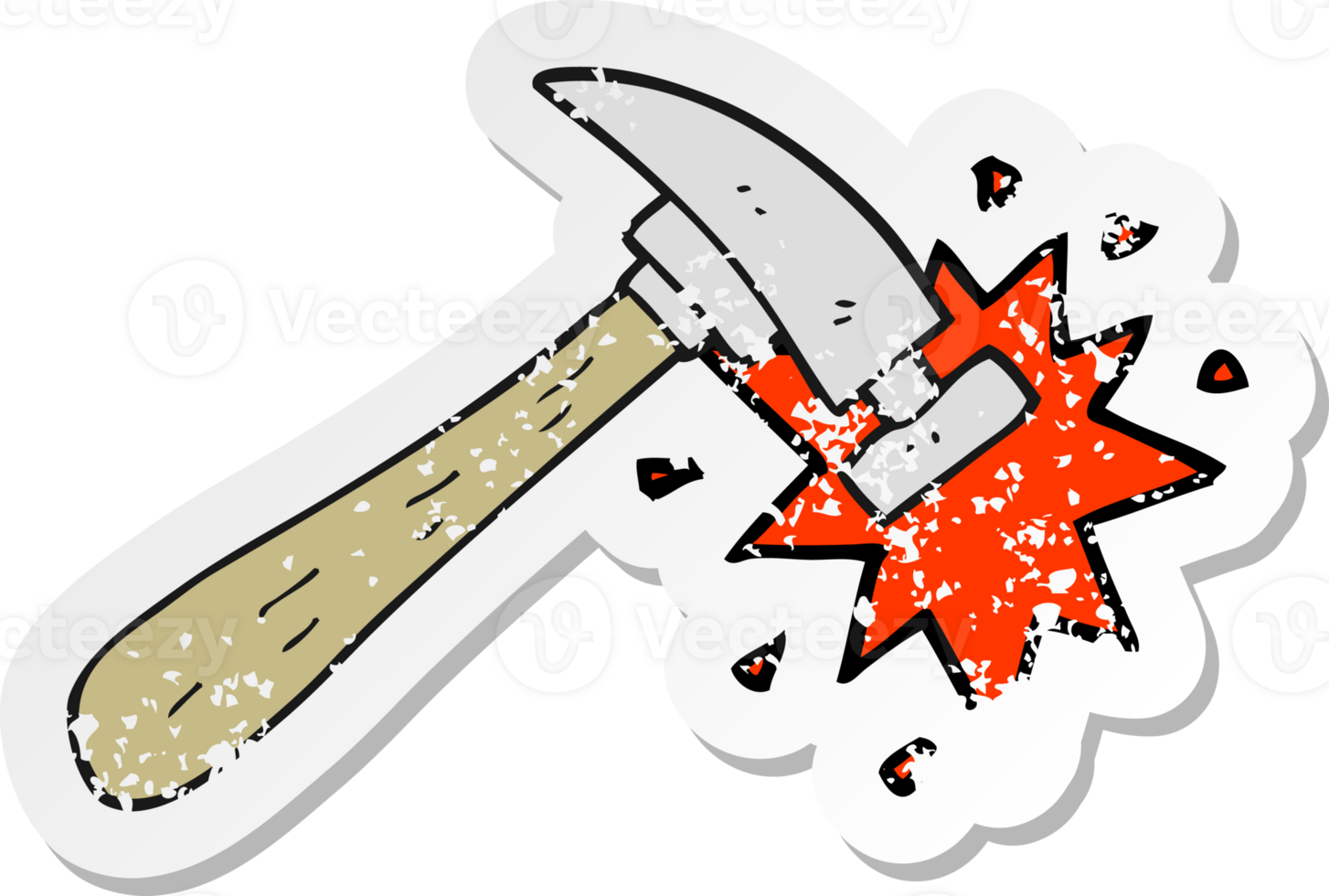 retro distressed sticker of a cartoon hammer png