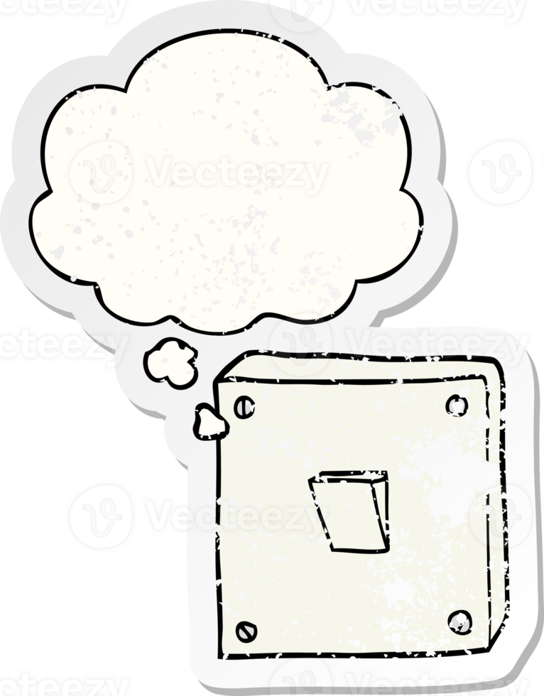 cartoon light switch with thought bubble as a distressed worn sticker png