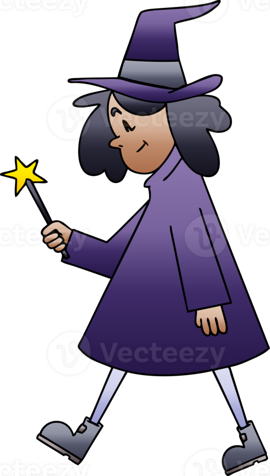 gradient shaded quirky cartoon witch png