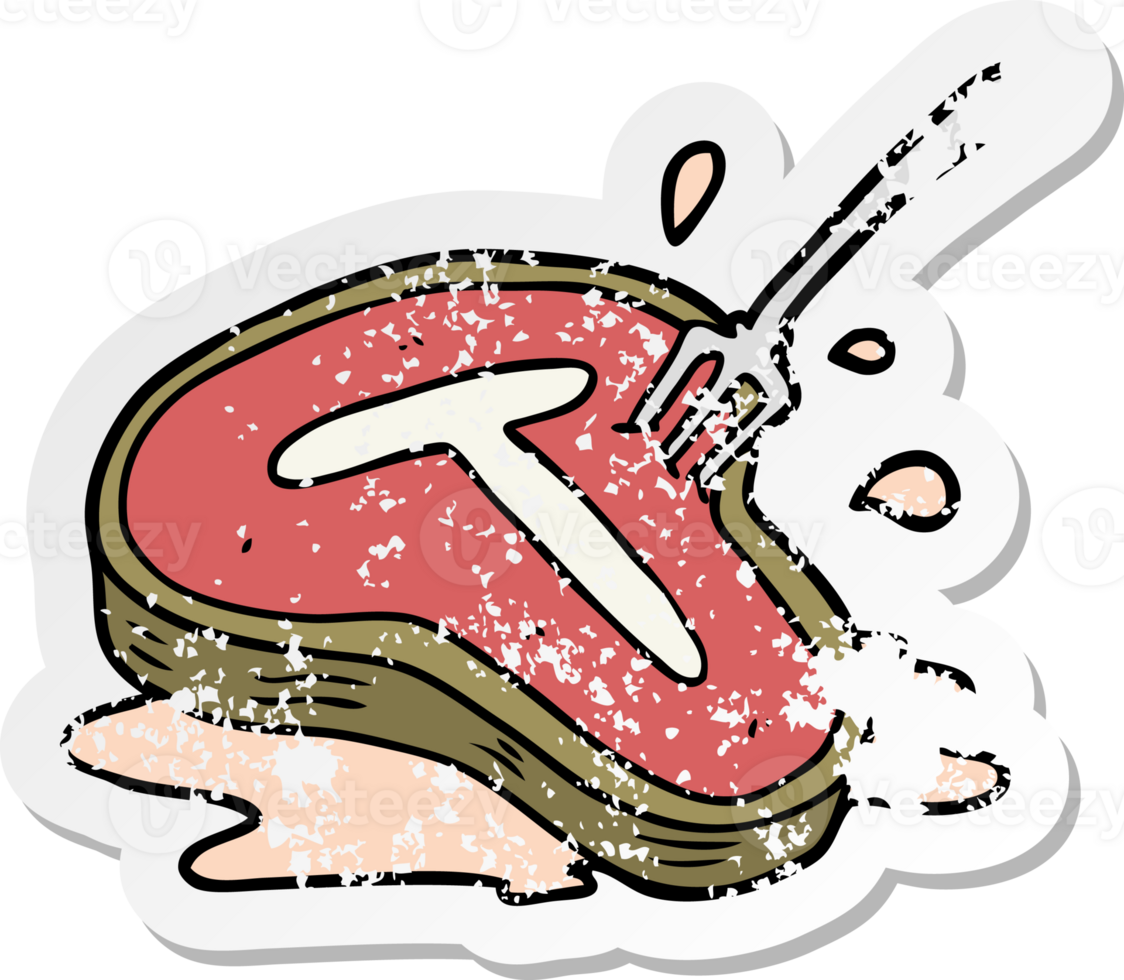 distressed sticker of a cartoon steak png
