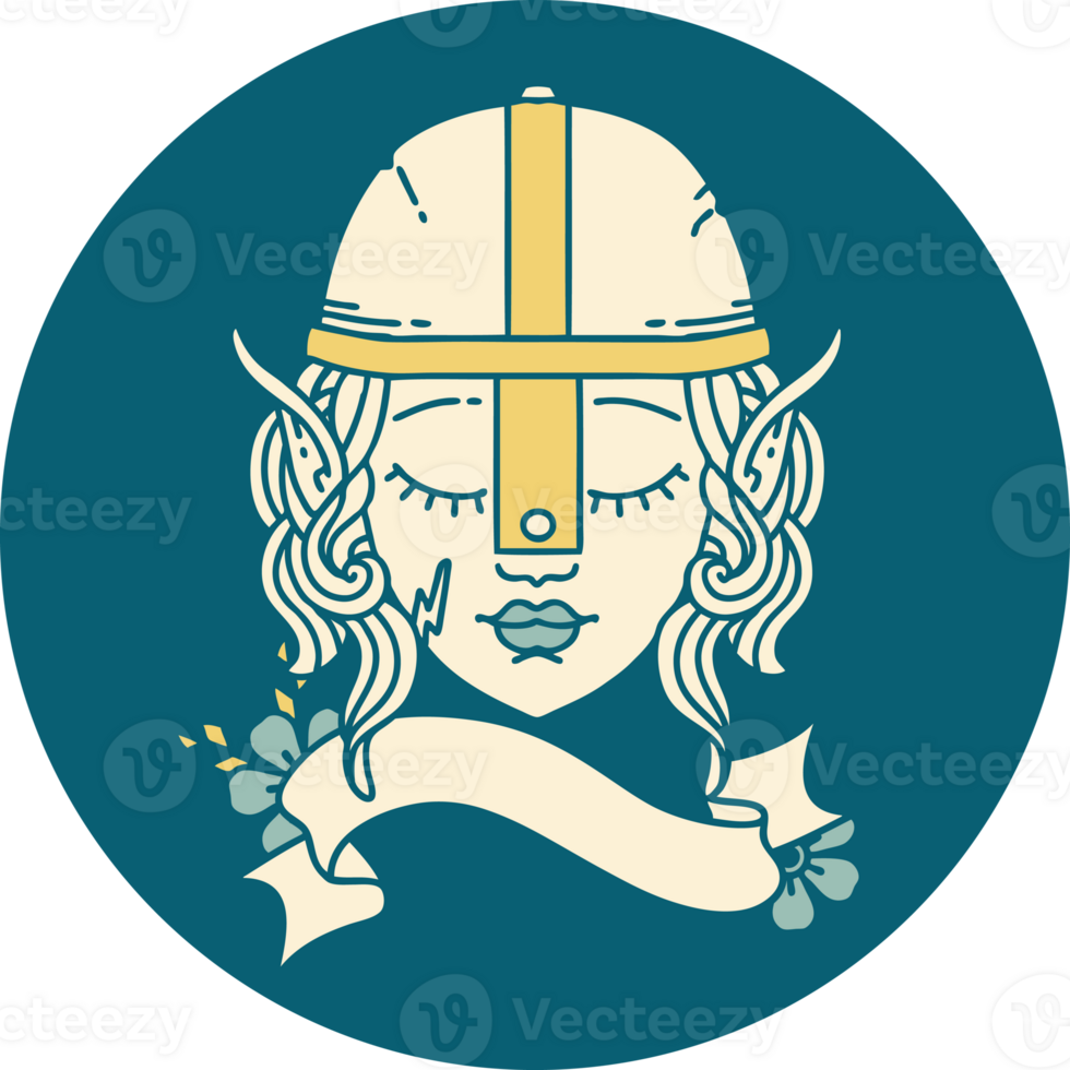Retro Tattoo Style elf fighter character face png