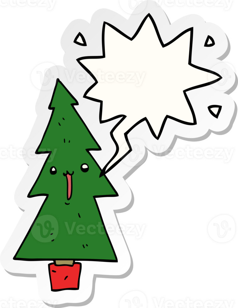 cartoon christmas tree with speech bubble sticker png