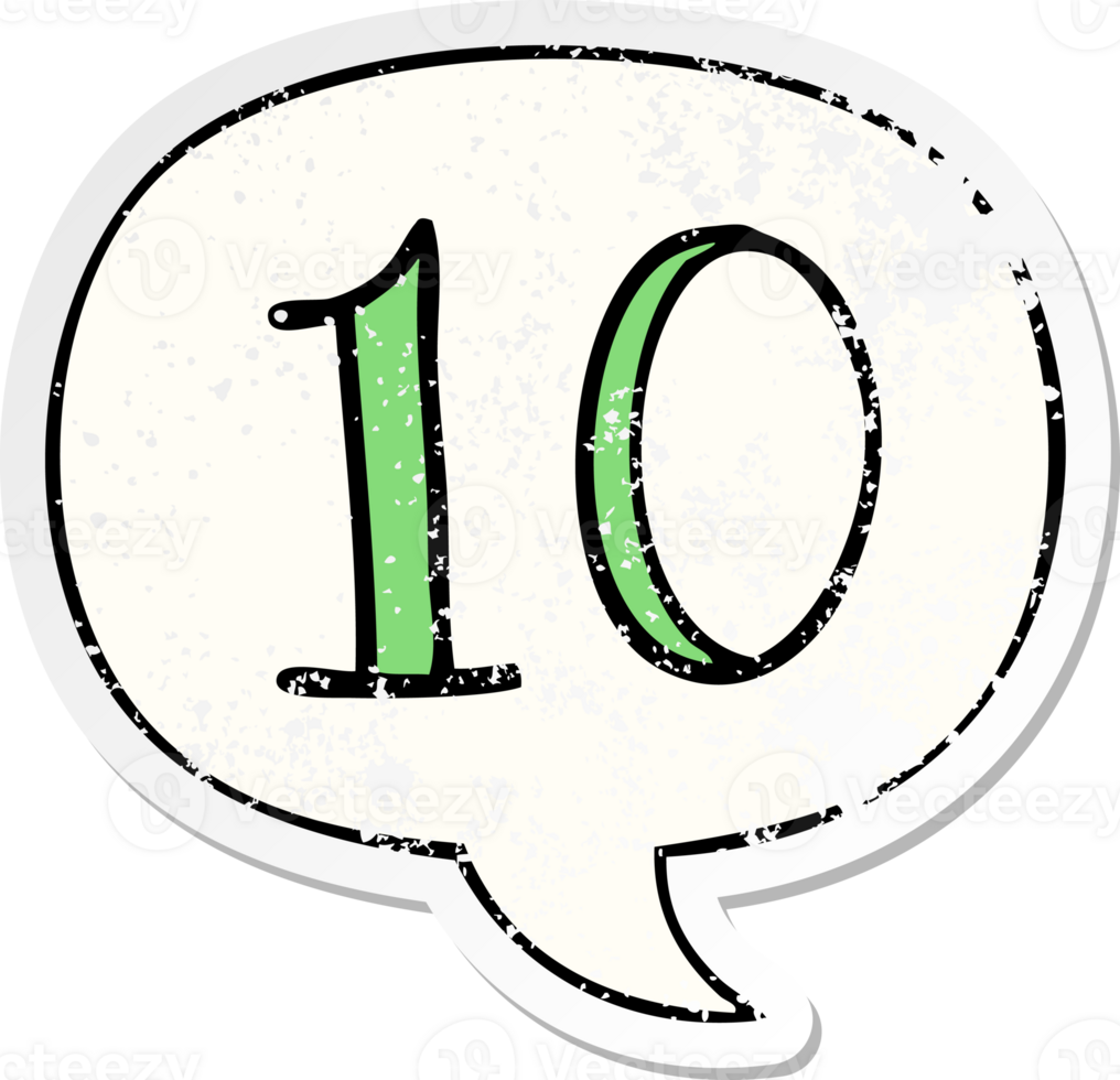cartoon number 10 with speech bubble distressed distressed old sticker png