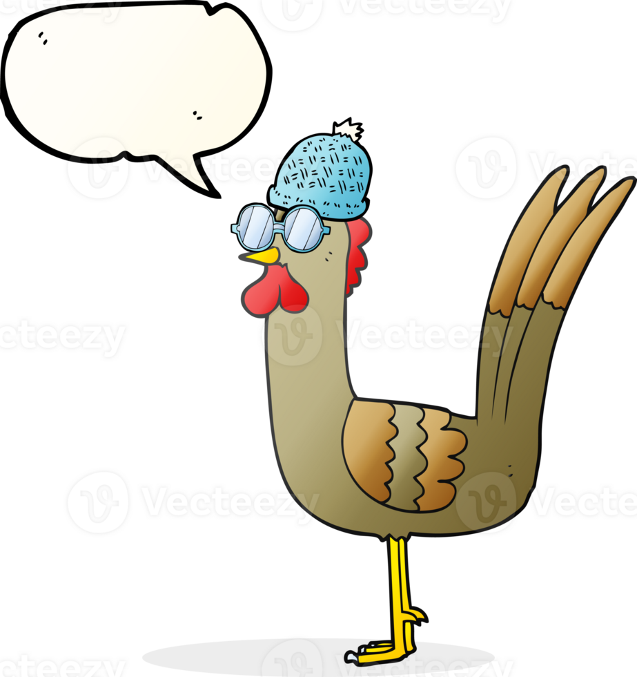 hand drawn speech bubble cartoon chicken wearing spectacles and hat png