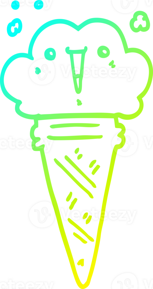 cold gradient line drawing of a cartoon ice cream with face png