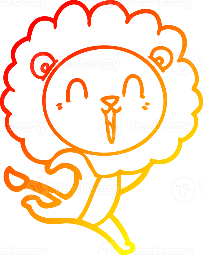 warm gradient line drawing of a laughing lion cartoon running png