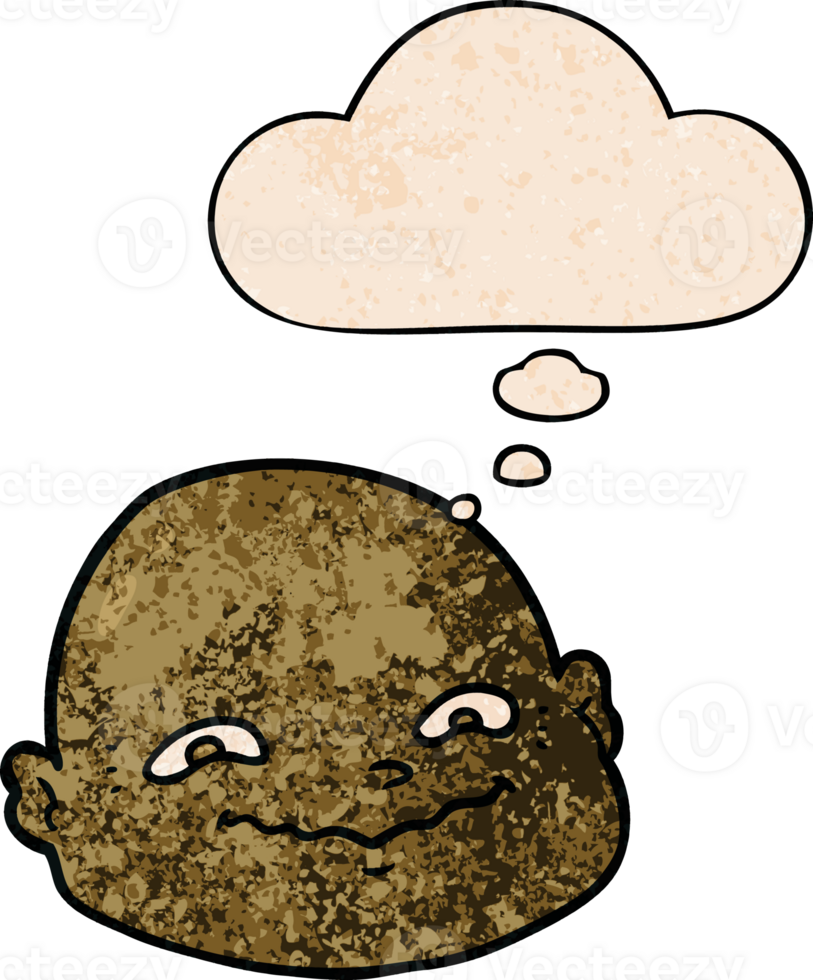 cartoon bald man with thought bubble in grunge texture style png