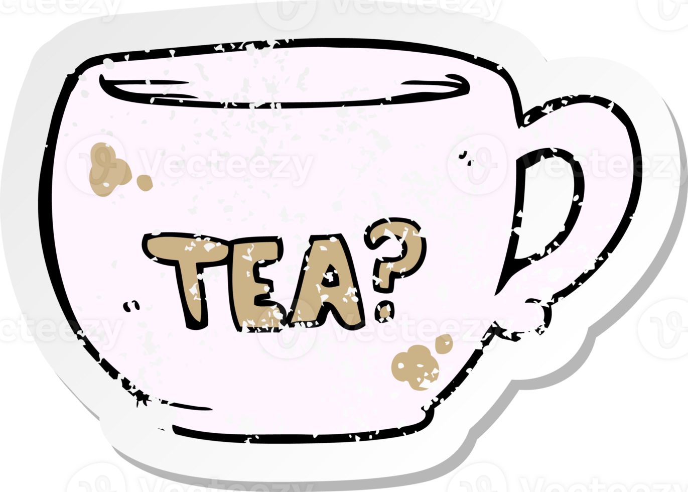 retro distressed sticker of a cartoon cup of tea png
