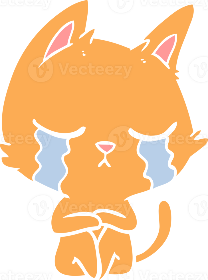 crying flat color style cartoon cat sitting png