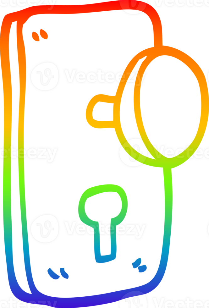 rainbow gradient line drawing of a cartoon door handle png