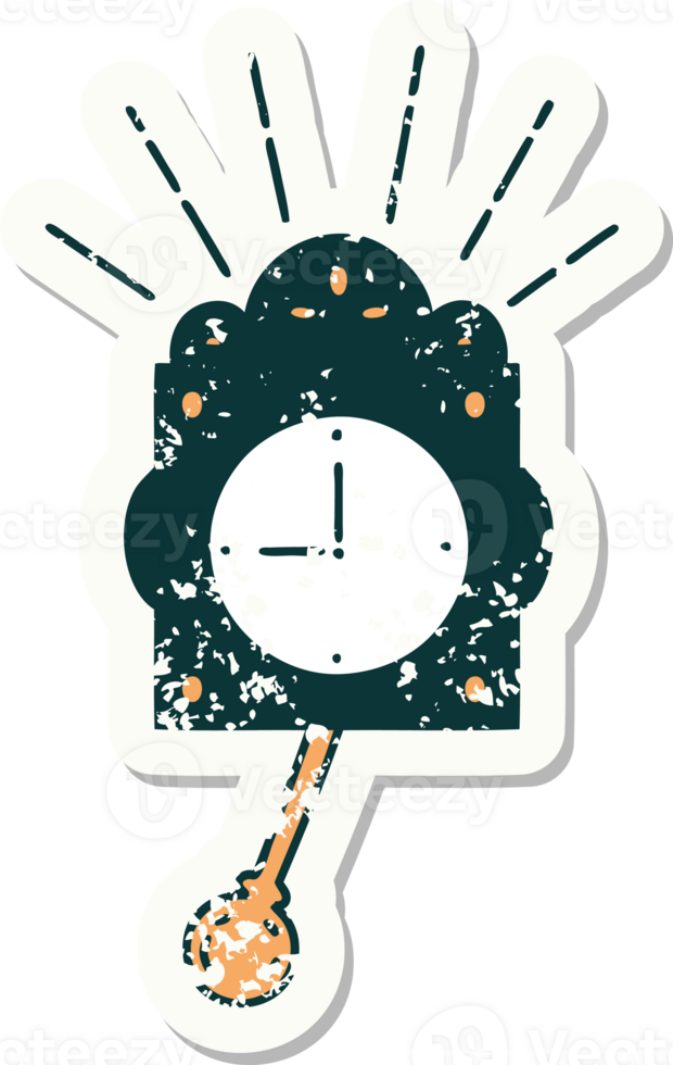 worn old sticker of a tattoo style ticking clock png