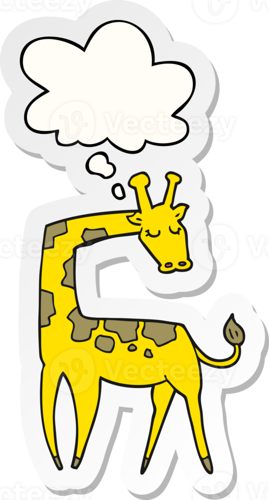 cartoon giraffe with thought bubble as a printed sticker png