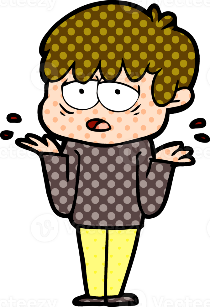 cartoon exhausted boy shrugging shoulders png