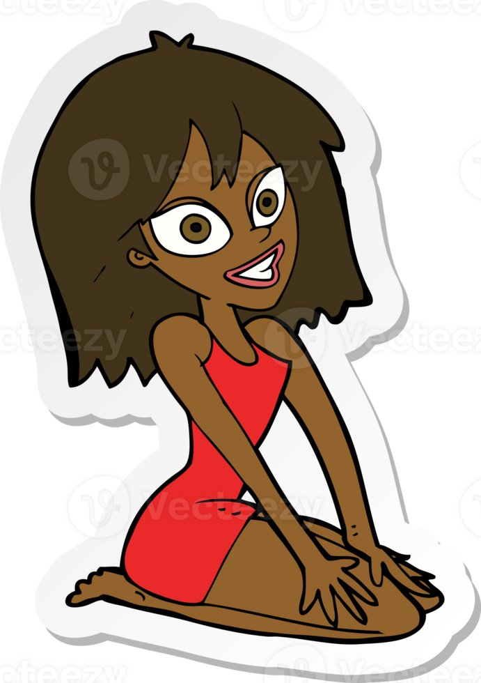 sticker of a cartoon happy woman in dress png