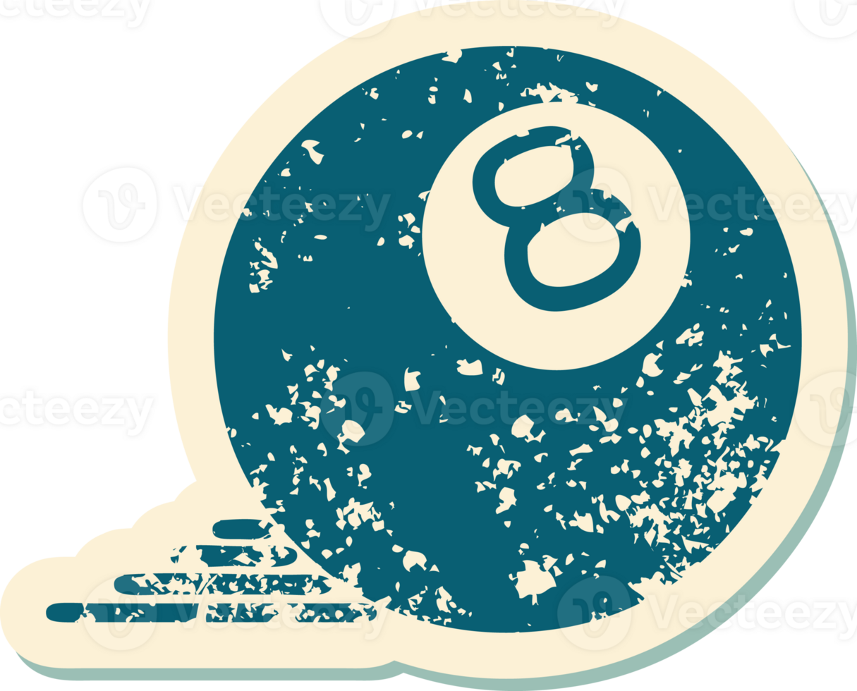 iconic distressed sticker tattoo style image of 8 ball png