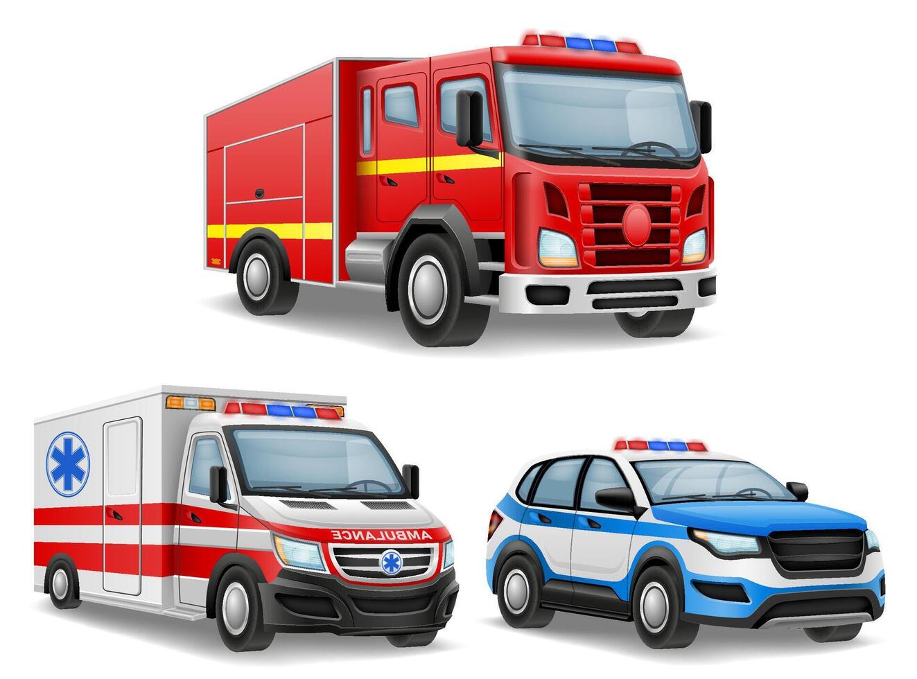 automóvil de varios emergencia y rescate servicios coche ilustración aislado en blanco antecedentes vector