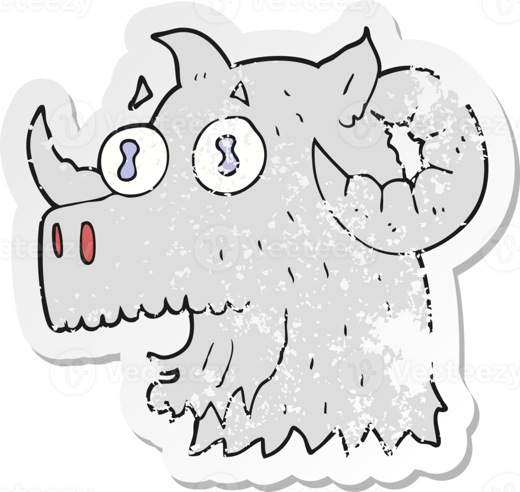 retro distressed sticker of a cartoon ram head png