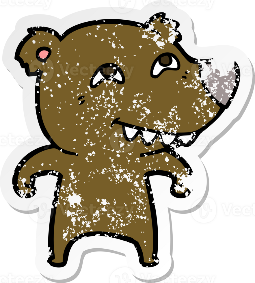 distressed sticker of a cartoon bear showing teeth png