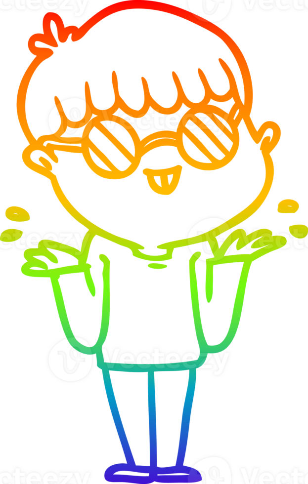 rainbow gradient line drawing of a cartoon boy wearing spectacles png