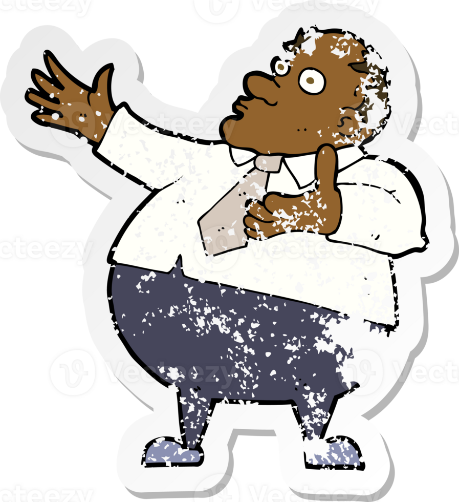retro distressed sticker of a cartoon exasperated middle aged man png