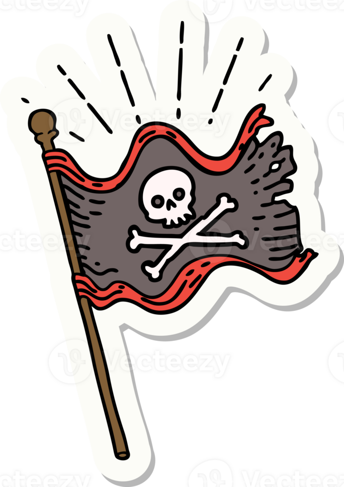 sticker of a tattoo style waving pirate flag png