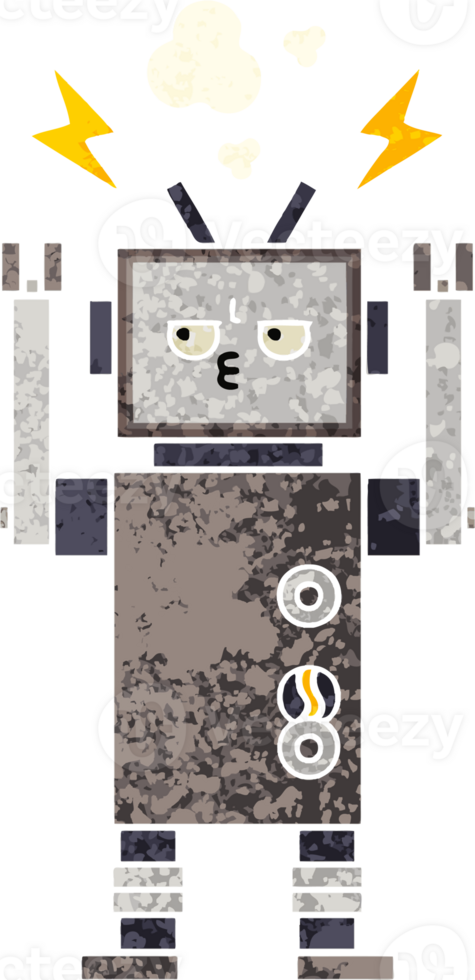retro illustration style cartoon of a robot png