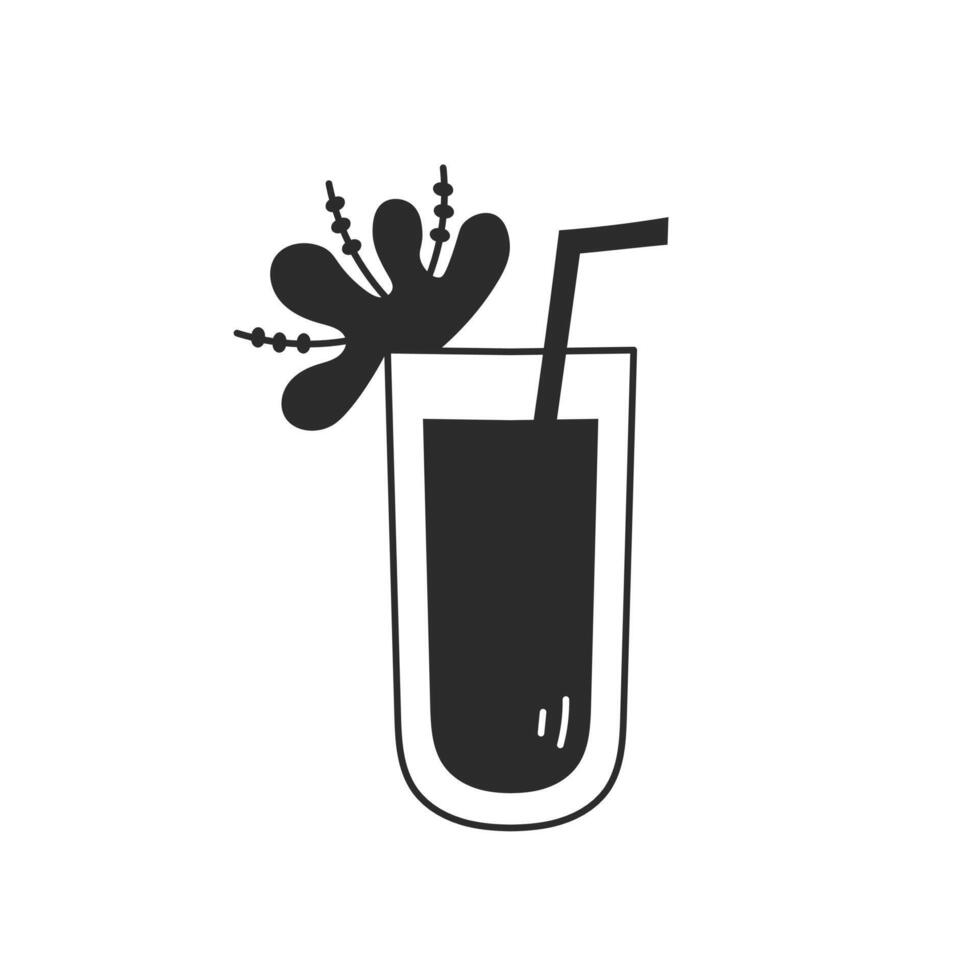 Cocktail drink in glass with straw and flower icon vector