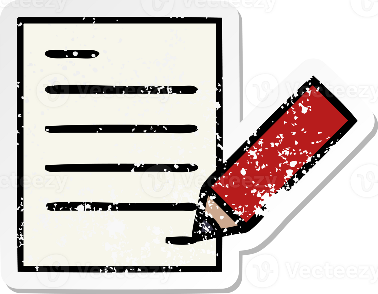 distressed sticker of a cute cartoon of writing a document png