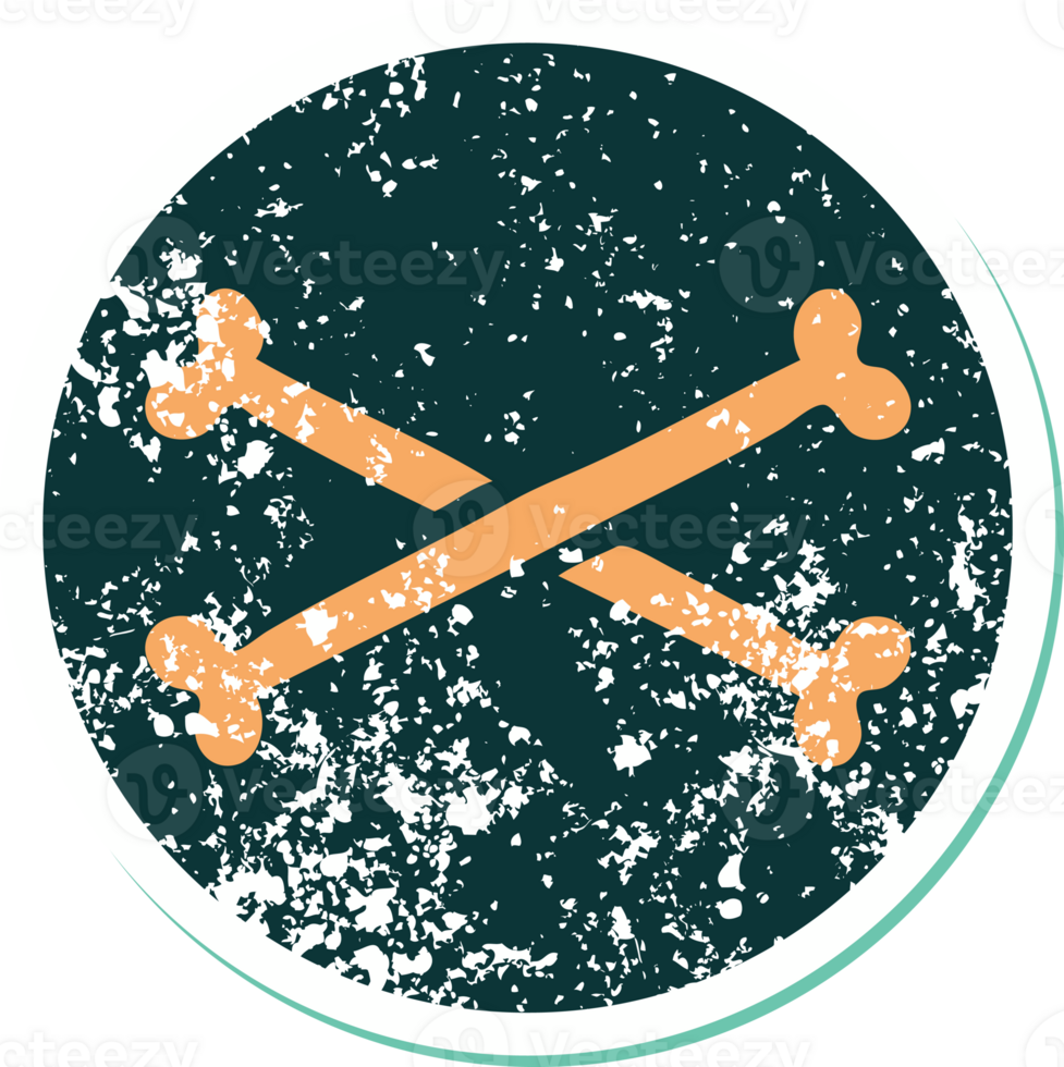 iconic distressed sticker tattoo style image of cross bones png