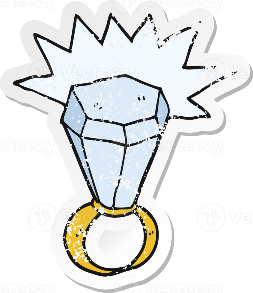 retro distressed sticker of a cartoon huge diamond ring png