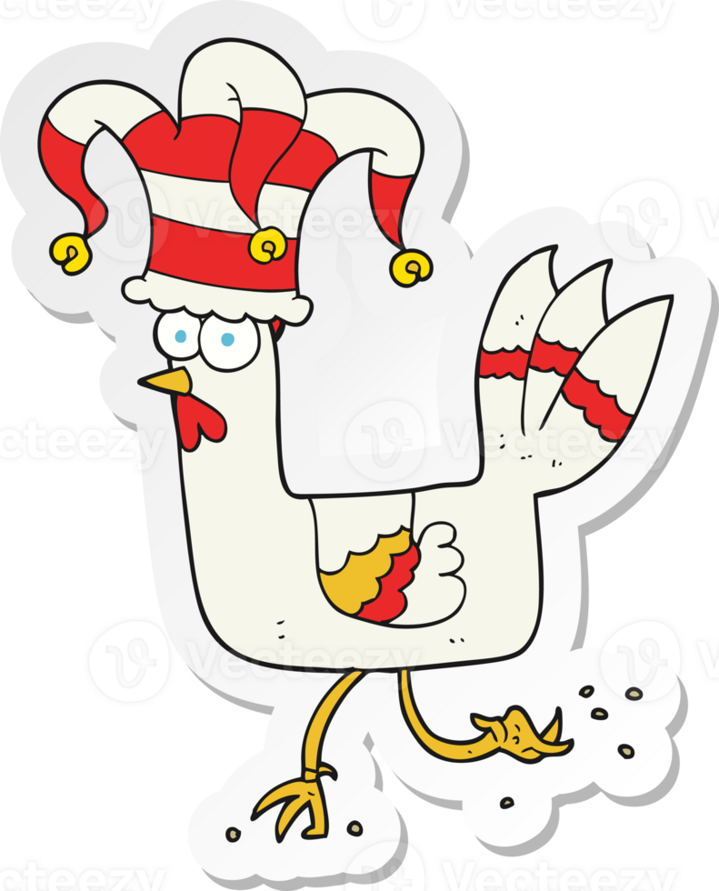 sticker of a cartoon chicken running in funny hat png